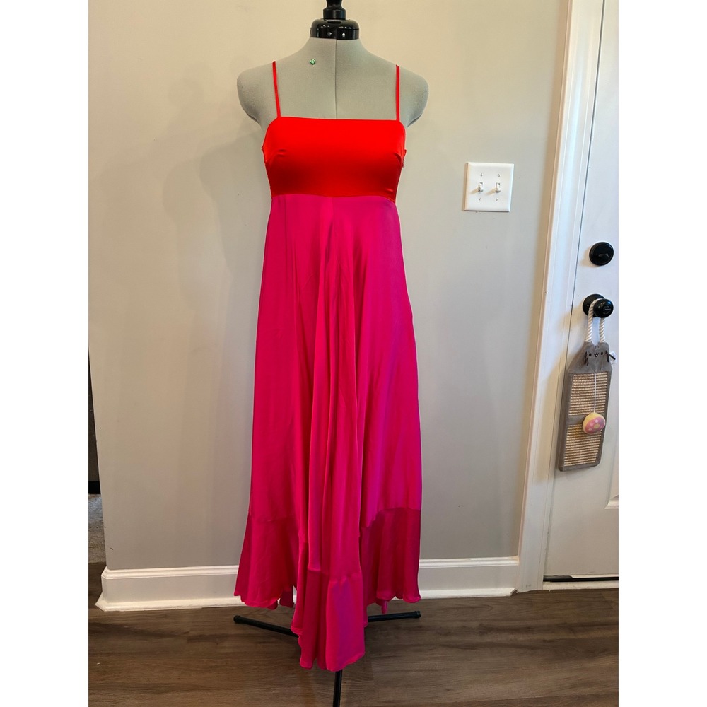 Olivaceous Red Pink Colorblock Maxi Dress Smocked Back S